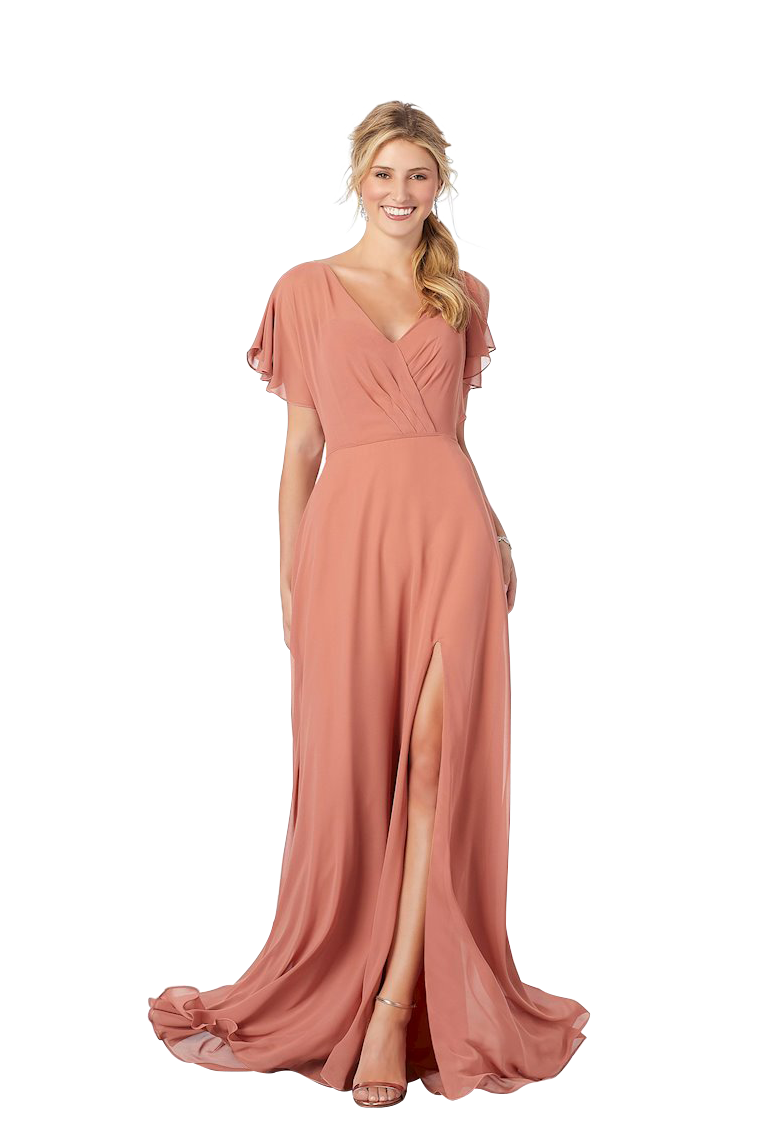 Michaelia Short Sleeves V-Neck Natural Waist Floor Length A-Line/Princess Chiffon Bridesmaid Dresses