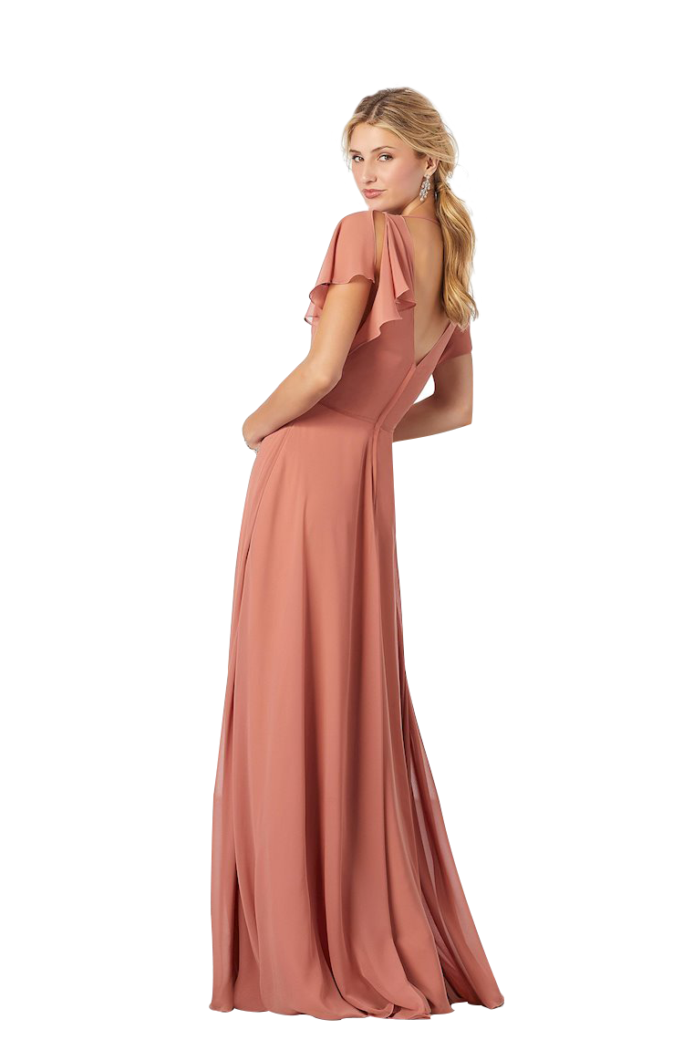 Michaelia Short Sleeves V-Neck Natural Waist Floor Length A-Line/Princess Chiffon Bridesmaid Dresses