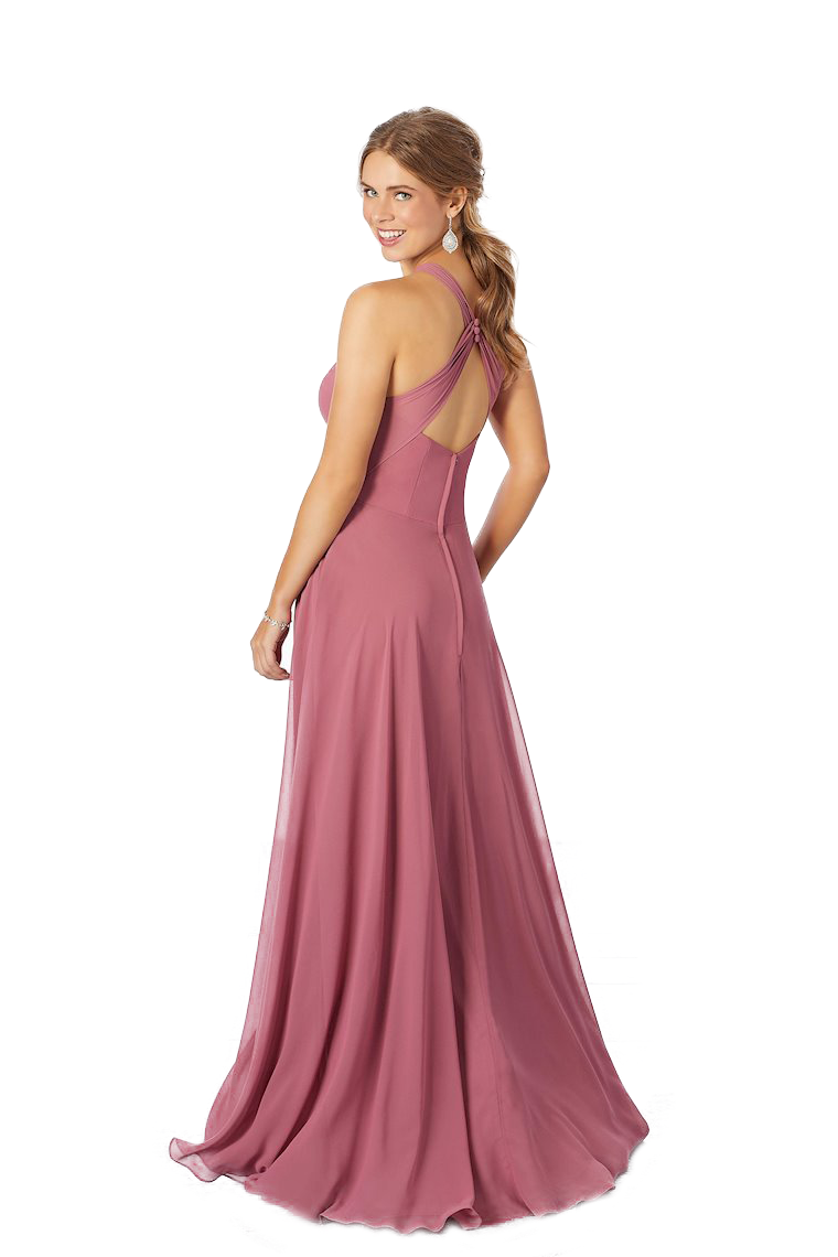 Beryl Chiffon A-Line/Princess Natural Waist Halter Floor Length Sleeveless Bridesmaid Dresses