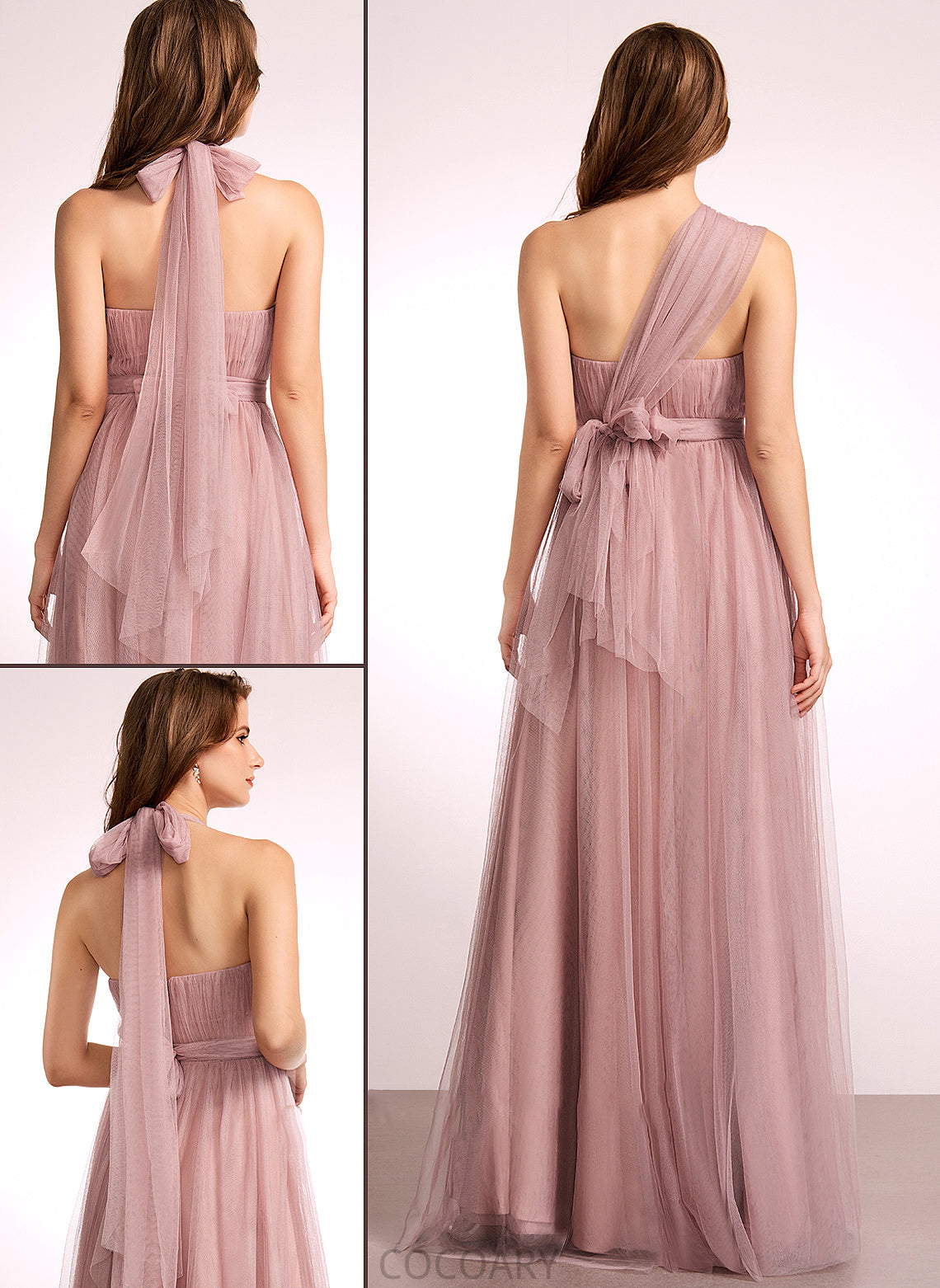 Length A-Line Floor-Length Neckline One-Shoulder Tulle Fabric Straps V-neck Off-the-Shoulder Silhouette Hillary Bridesmaid Dresses