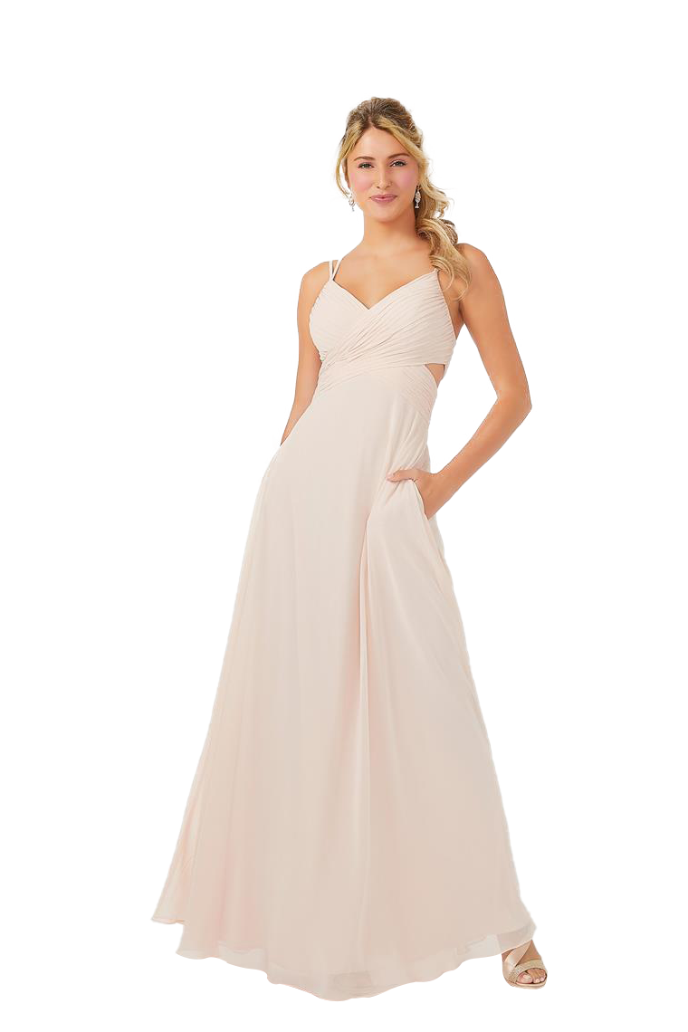 Samantha Chiffon Sleeveless V-Neck Natural Waist Spaghetti Straps Floor Length A-Line/Princess Bridesmaid Dresses