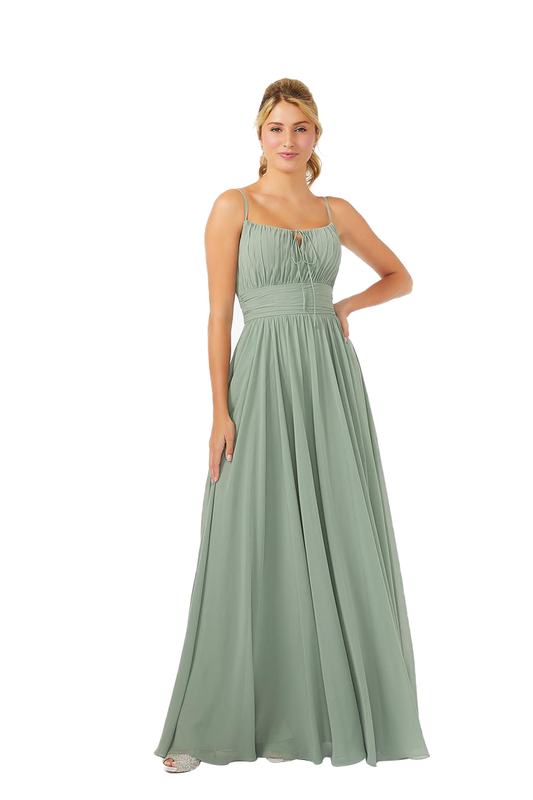 Blanche Natural Waist Spaghetti Straps A-Line/Princess Sleeveless Floor Length Chiffon Bridesmaid Dresses