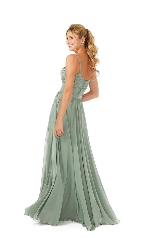 Blanche Natural Waist Spaghetti Straps A-Line/Princess Sleeveless Floor Length Chiffon Bridesmaid Dresses