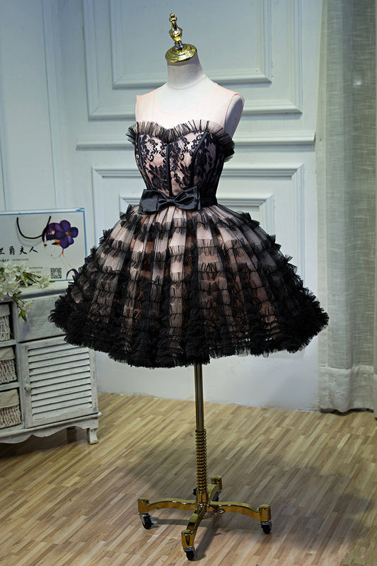 Black Lace Up Ball Gown Tulle Homecoming Dresses