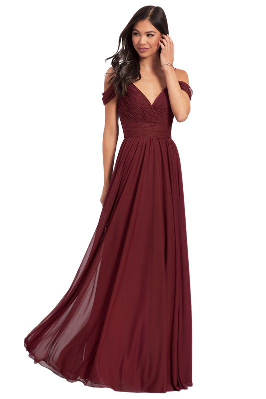 Daphne Sleeveless A-Line/Princess Off The Shoulder Natural Waist Floor Length Chiffon Bridesmaid Dresses