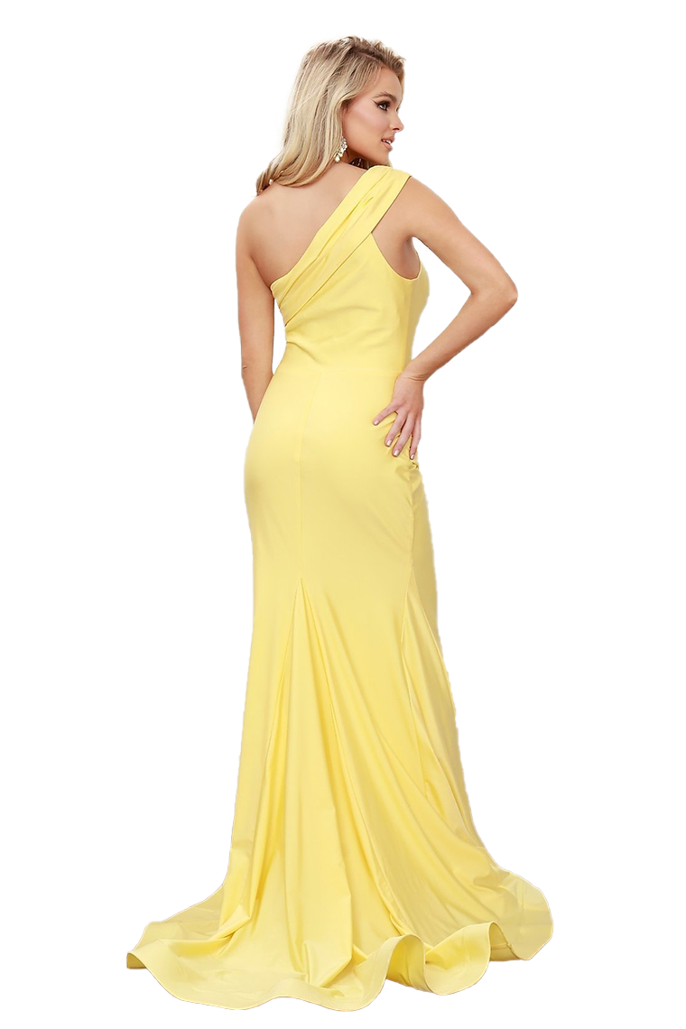 Samantha One Shoulder Taffeta Natural Waist Sleeveless Trumpet/Mermaid Sweep-Brush Train Bridesmaid Dresses