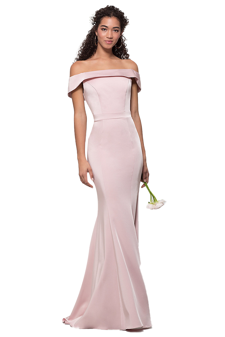 Michaelia Off The Shoulder Sleeveless Natural Waist Trumpet/Mermaid Satin Sweep-Brush Train Bridesmaid Dresses