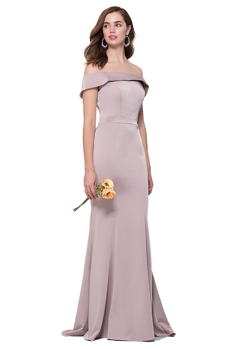 Michaelia Off The Shoulder Sleeveless Natural Waist Trumpet/Mermaid Satin Sweep-Brush Train Bridesmaid Dresses