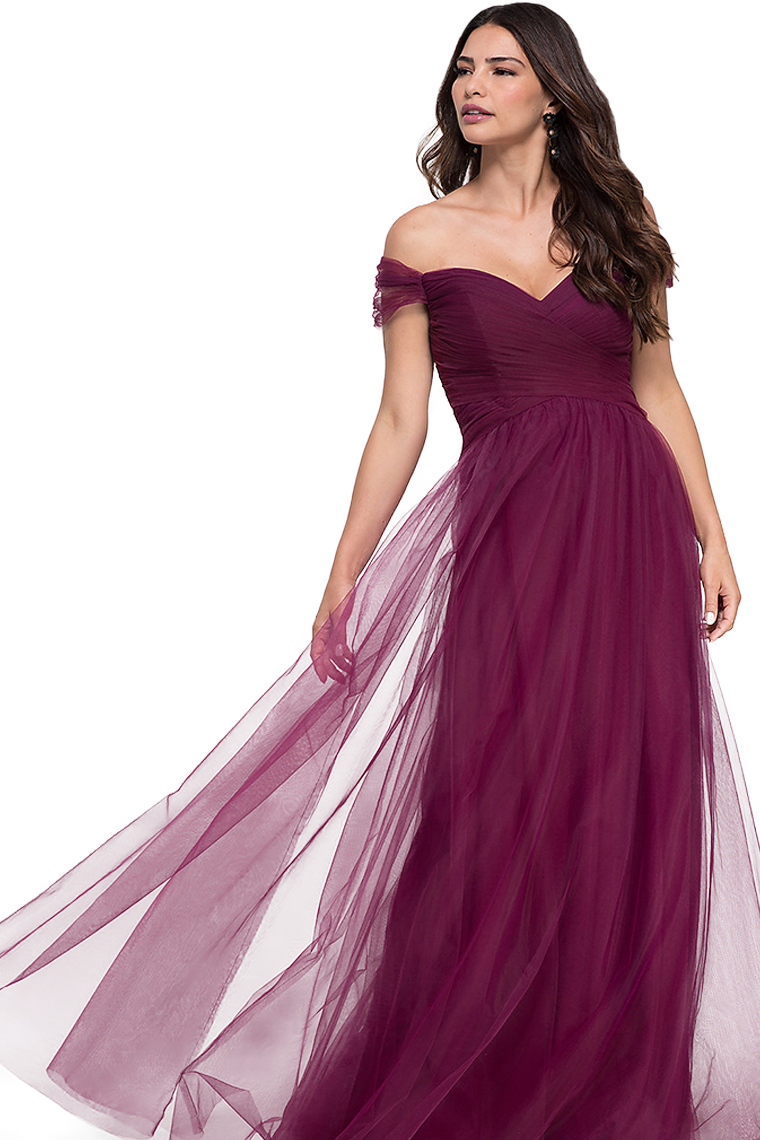 Sylvia A-Line/Princess Sleeveless Off The Shoulder Tulle Natural Waist Floor Length Bridesmaid Dresses