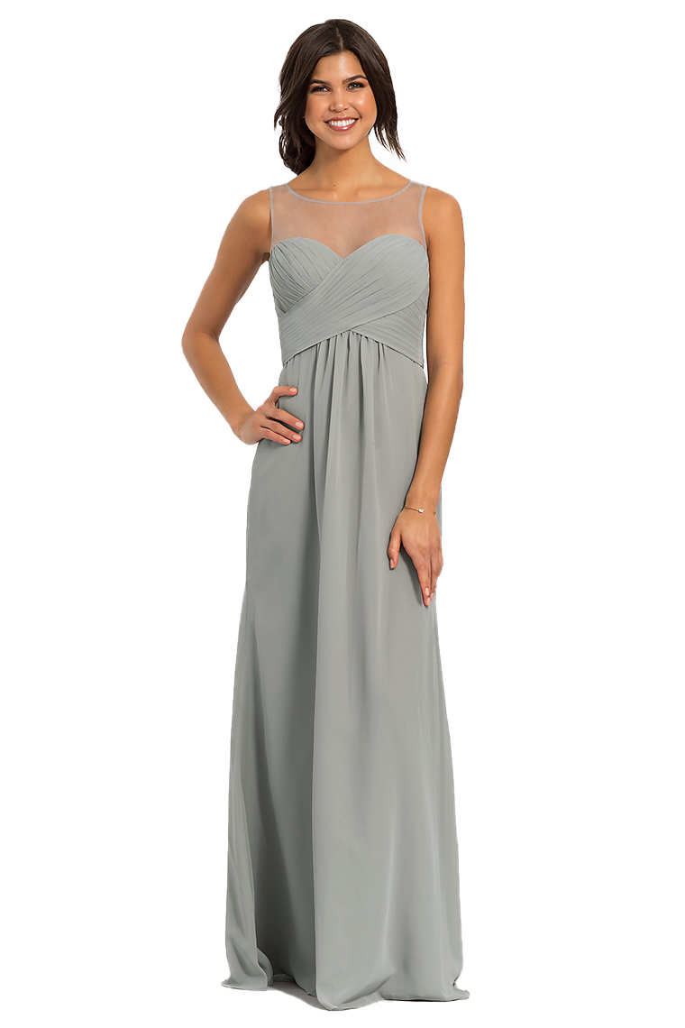 Michaelia Short Sleeves A-Line/Princess Scoop Chiffon Natural Waist Floor Length Bridesmaid Dresses