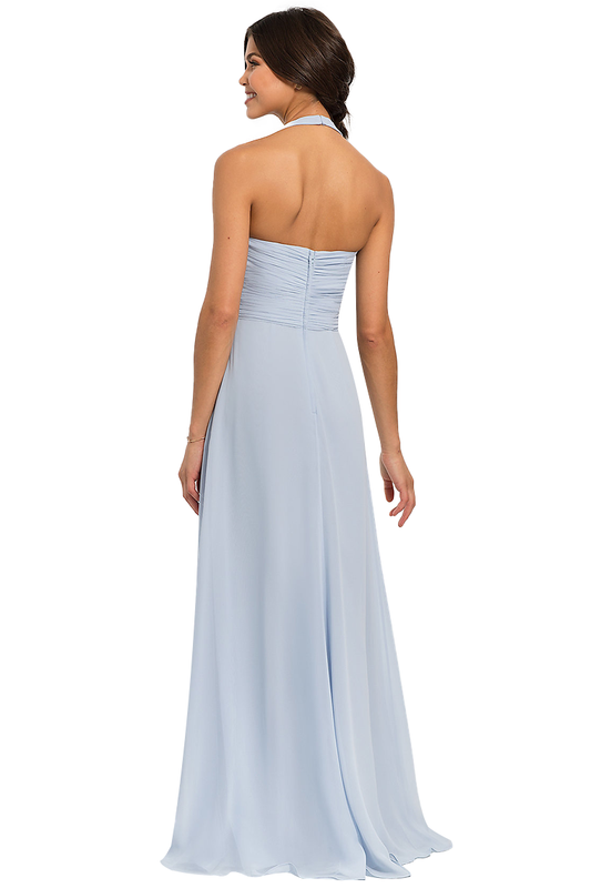 Kay Chiffon A-Line/Princess Floor Length Natural Waist Halter Sleeveless Bridesmaid Dresses