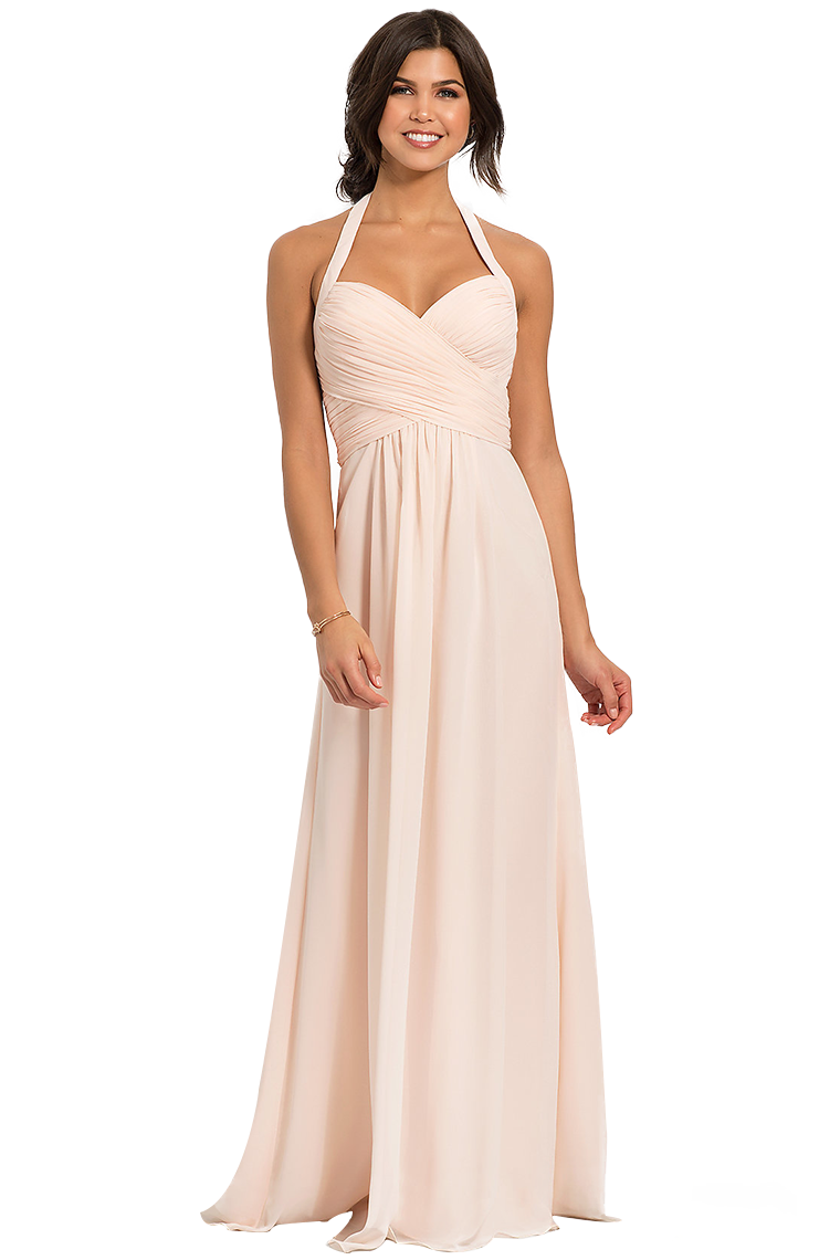 Kay Chiffon A-Line/Princess Floor Length Natural Waist Halter Sleeveless Bridesmaid Dresses