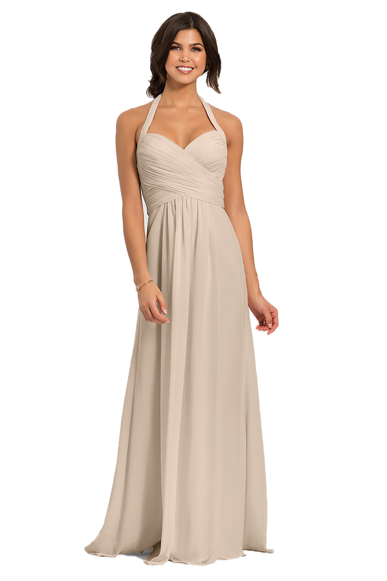 Kay Chiffon A-Line/Princess Floor Length Natural Waist Halter Sleeveless Bridesmaid Dresses