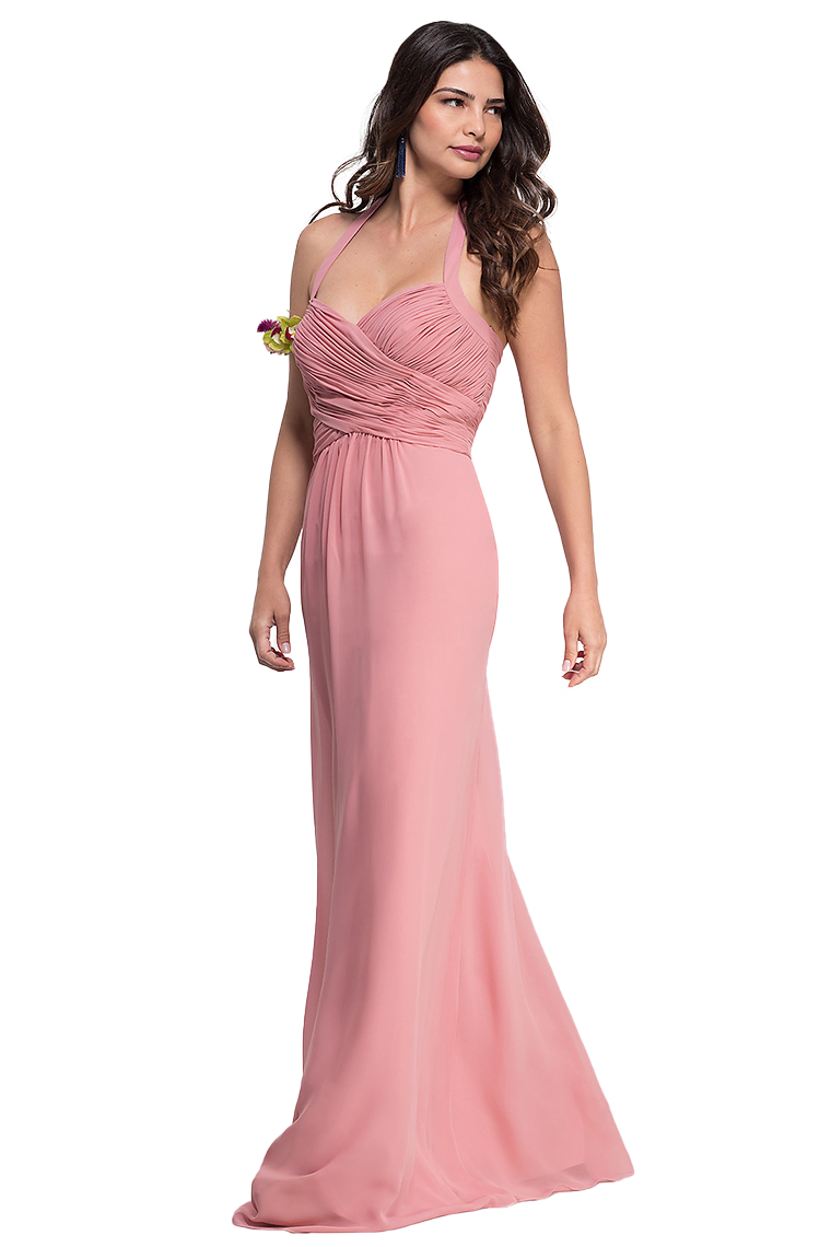 Kay Chiffon A-Line/Princess Floor Length Natural Waist Halter Sleeveless Bridesmaid Dresses