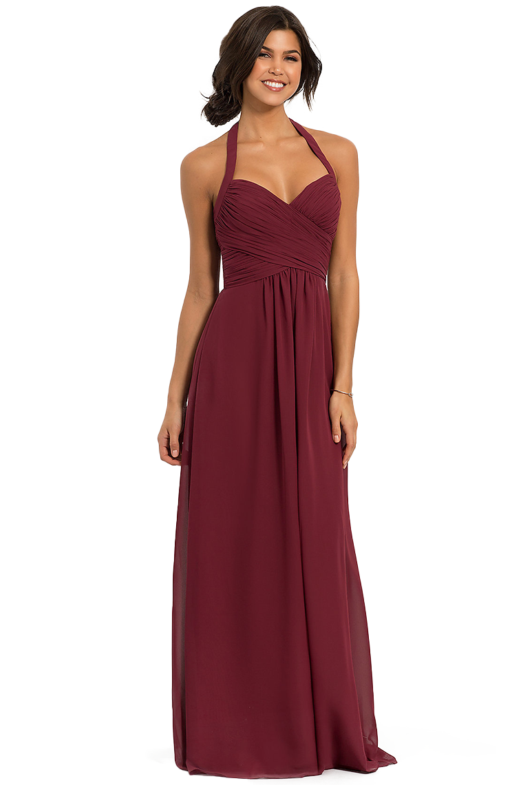 Kay Chiffon A-Line/Princess Floor Length Natural Waist Halter Sleeveless Bridesmaid Dresses