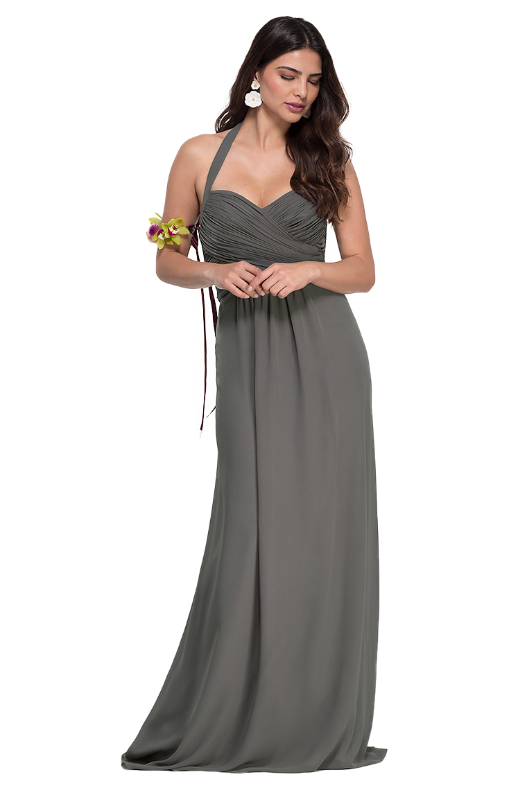 Kay Chiffon A-Line/Princess Floor Length Natural Waist Halter Sleeveless Bridesmaid Dresses