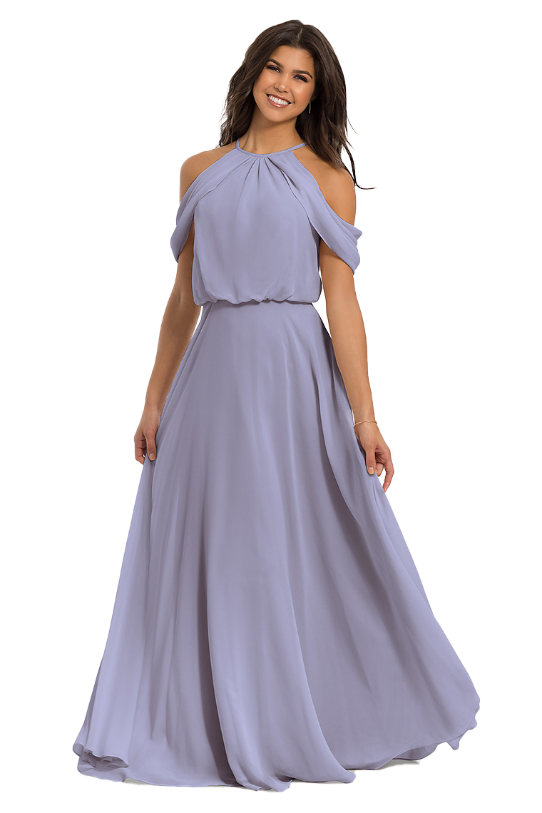 Frederica A-Line/Princess Chiffon Floor Length Natural Waist Halter Sleeveless Bridesmaid Dresses