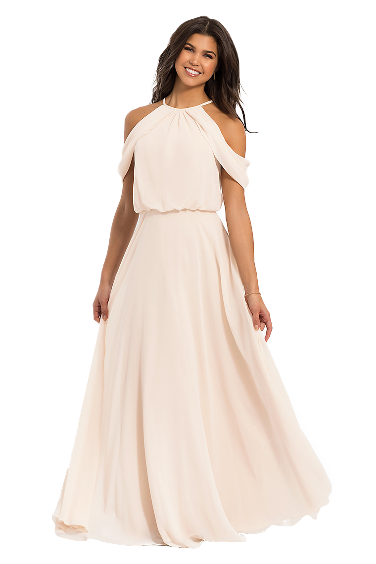 Frederica A-Line/Princess Chiffon Floor Length Natural Waist Halter Sleeveless Bridesmaid Dresses