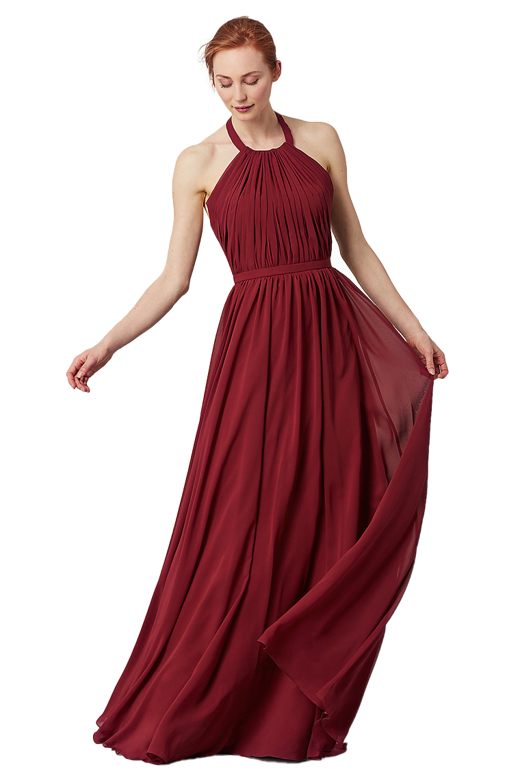 Penny Chiffon A-Line/Princess Floor Length Halter Natural Waist Sleeveless Bridesmaid Dresses