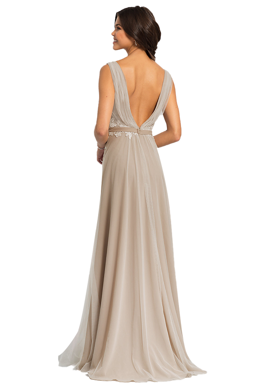 Laura Sleeveless A-Line/Princess Floor Length Tulle V-Neck Natural Waist Bridesmaid Dresses