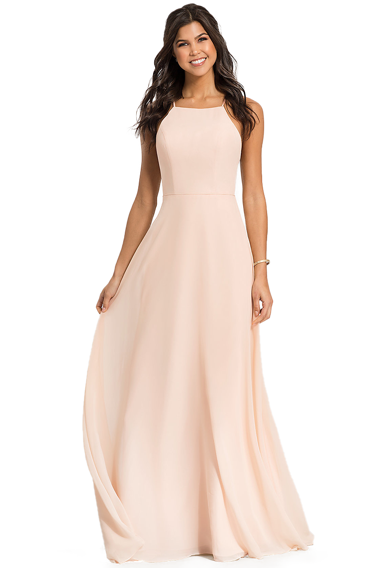 Michaelia A-Line/Princess Natural Waist Spaghetti Straps Chiffon Floor Length Sleeveless Bridesmaid Dresses