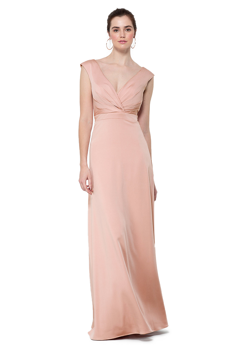 Sylvia Floor Length Stretch Satin Natural Waist V-Neck Sleeveless A-Line/Princess Bridesmaid Dresses