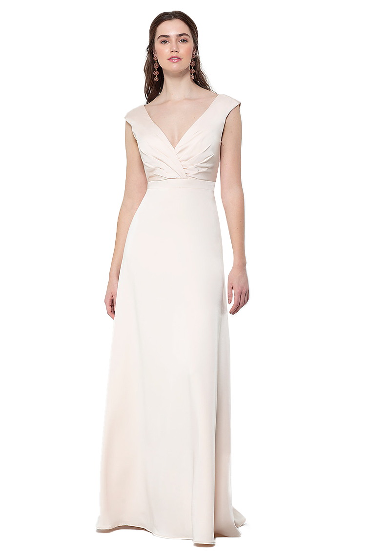 Sylvia Floor Length Stretch Satin Natural Waist V-Neck Sleeveless A-Line/Princess Bridesmaid Dresses