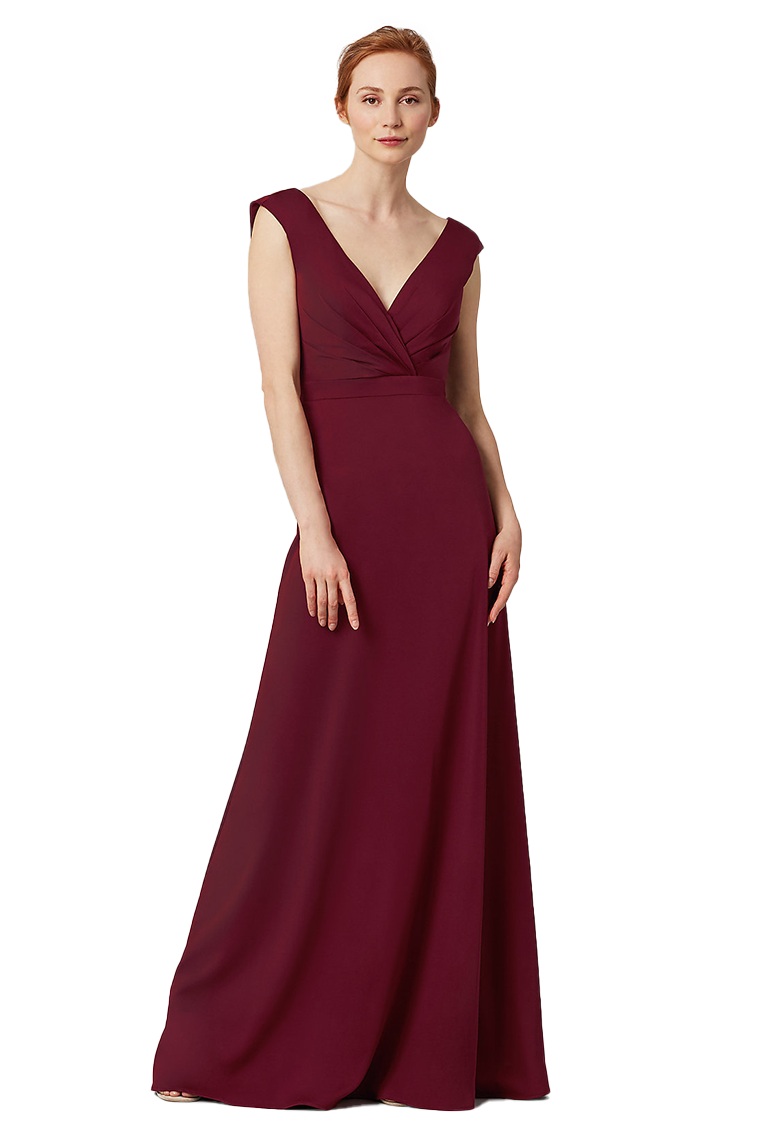 Sylvia Floor Length Stretch Satin Natural Waist V-Neck Sleeveless A-Line/Princess Bridesmaid Dresses