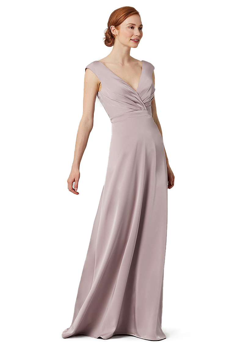 Sylvia Floor Length Stretch Satin Natural Waist V-Neck Sleeveless A-Line/Princess Bridesmaid Dresses