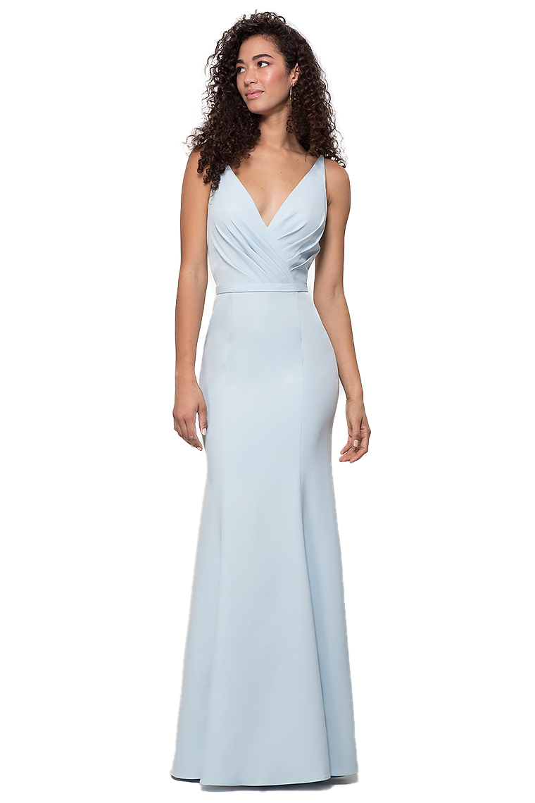 Frederica Satin Floor Length V-Neck A-Line/Princess Sleeveless Natural Waist Bridesmaid Dresses