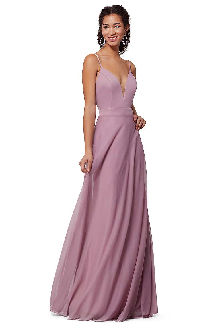 Lynn Natural Waist Floor Length Spaghetti Straps A-Line/Princess Chiffon Sleeveless Bridesmaid Dresses