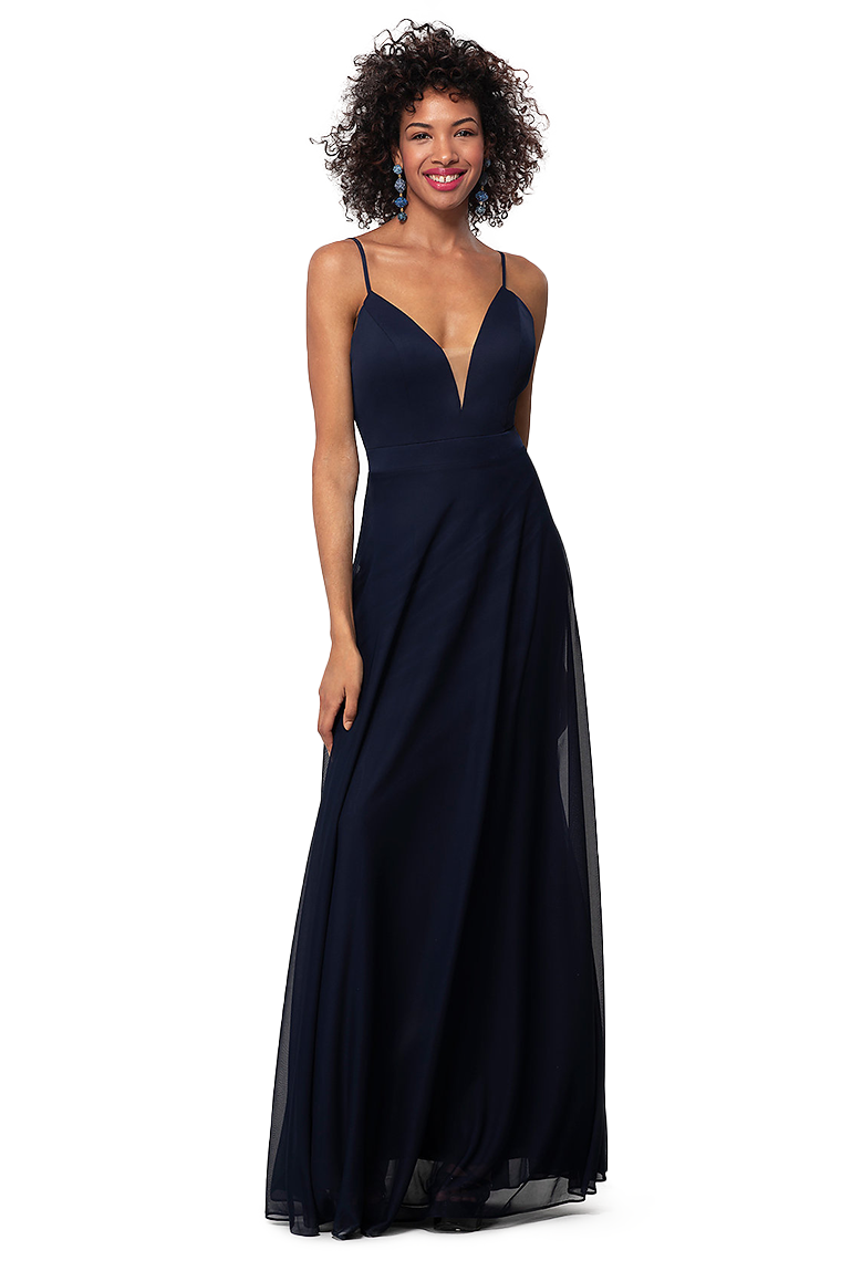 Lynn Natural Waist Floor Length Spaghetti Straps A-Line/Princess Chiffon Sleeveless Bridesmaid Dresses