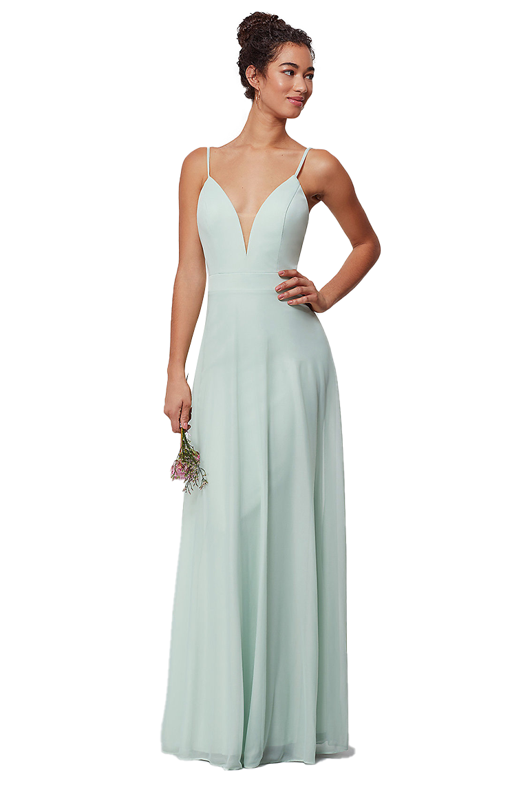 Lynn Natural Waist Floor Length Spaghetti Straps A-Line/Princess Chiffon Sleeveless Bridesmaid Dresses