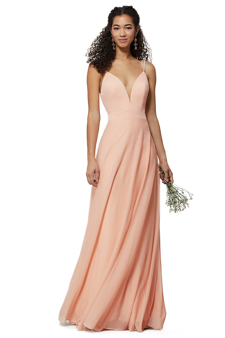 Lynn Natural Waist Floor Length Spaghetti Straps A-Line/Princess Chiffon Sleeveless Bridesmaid Dresses