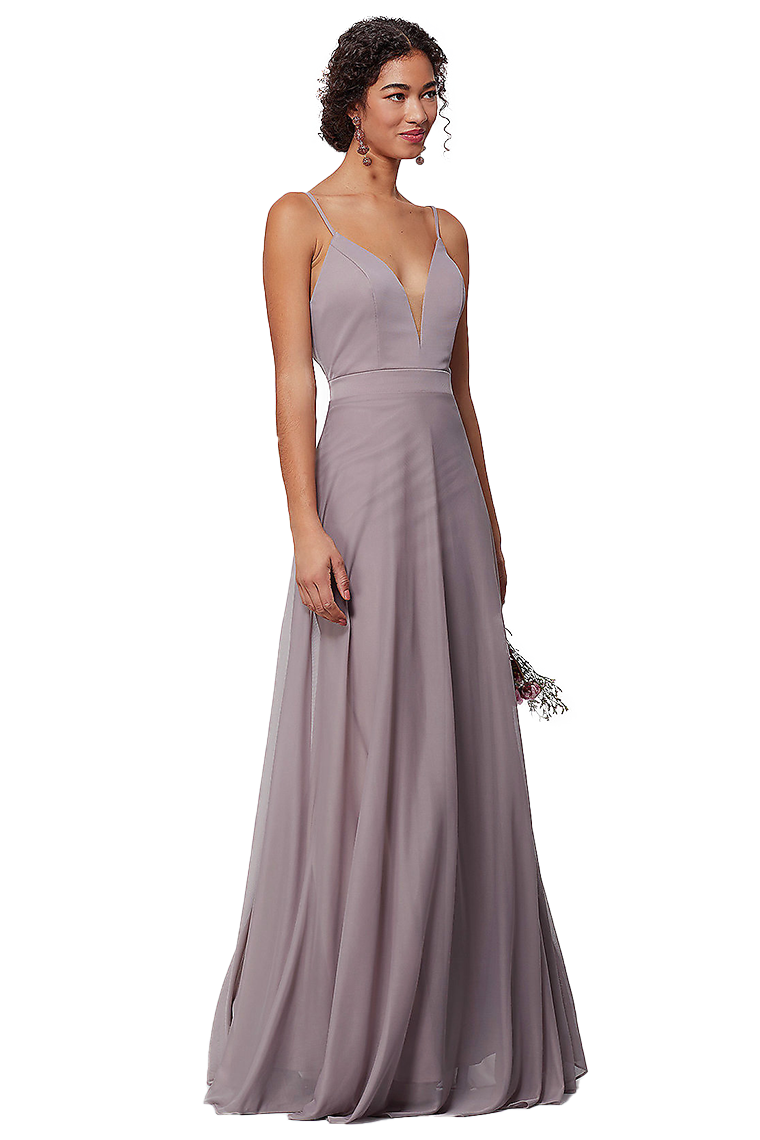 Lynn Natural Waist Floor Length Spaghetti Straps A-Line/Princess Chiffon Sleeveless Bridesmaid Dresses