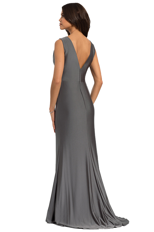 Sandy Natural Waist Satin Floor Length Trumpet/Mermaid V-Neck Sleeveless Bridesmaid Dresses