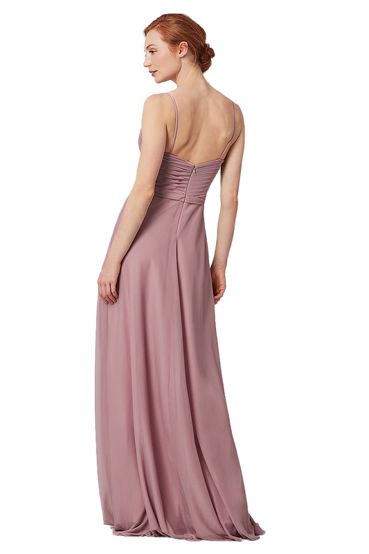 Sahna Chiffon Natural Waist A-Line/Princess Floor Length Sleeveless Spaghetti Straps Bridesmaid Dresses