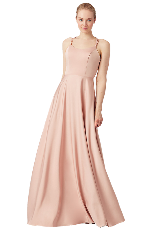 Isabel Natural Waist Floor Length A-Line/Princess Scoop Sleeveless Stretch Satin Bridesmaid Dresses