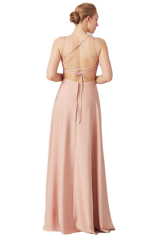 Isabel Natural Waist Floor Length A-Line/Princess Scoop Sleeveless Stretch Satin Bridesmaid Dresses