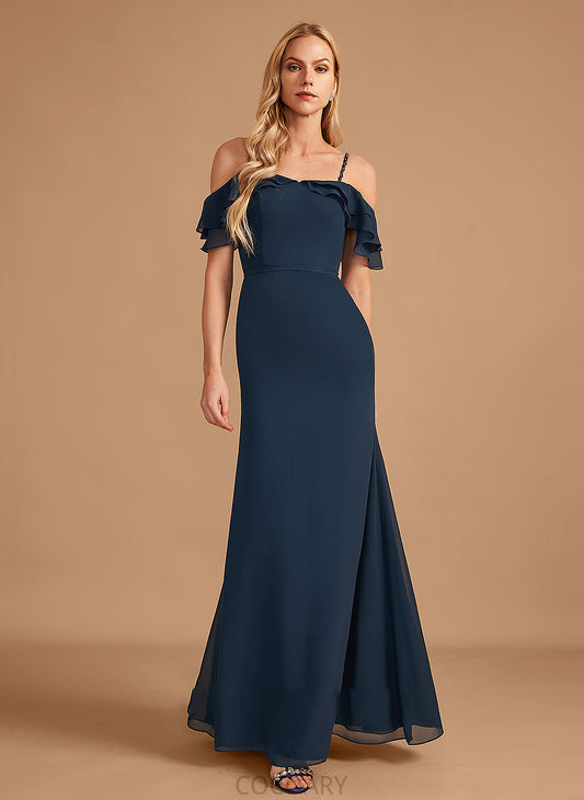 Beading Sheath/Column Neckline Floor-Length Ruffle Fabric Silhouette Embellishment Off-the-Shoulder Length Kenna A-Line/Princess Bridesmaid Dresses