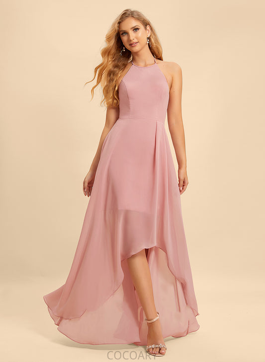 Ruffle Neckline Length Silhouette Asymmetrical Embellishment Fabric A-Line Halter Avah A-Line/Princess Scoop Bridesmaid Dresses