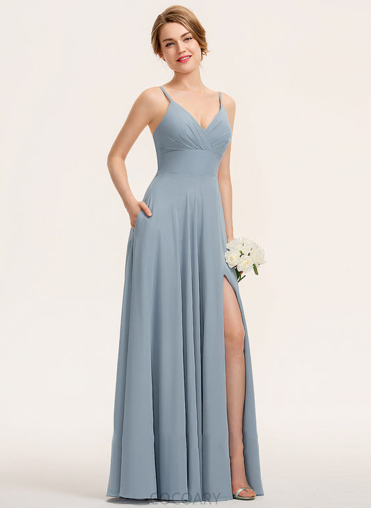 Embellishment Floor-Length Pockets Ruffle Neckline Length V-neck Fabric A-Line Silhouette Paloma Halter Bridesmaid Dresses