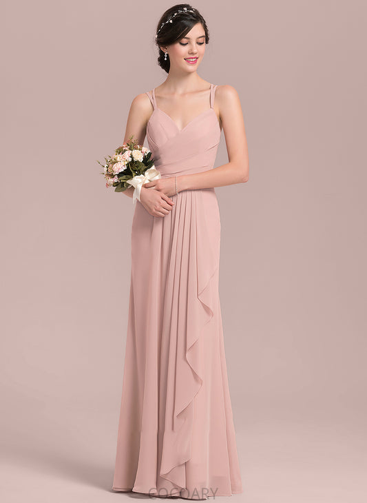 Sweetheart Silhouette CascadingRuffles A-Line Length Fabric Neckline Embellishment Floor-Length Angela Sleeveless Natural Waist Bridesmaid Dresses