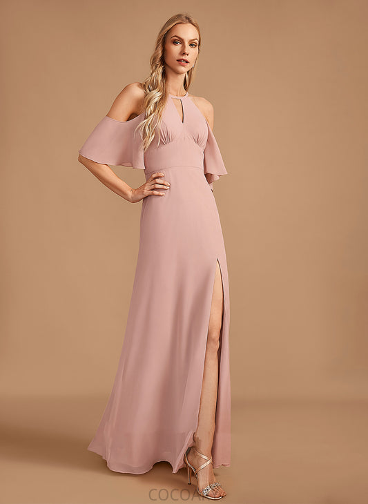 Fabric Silhouette Neckline Embellishment SplitFront HighNeck Floor-Length Length Sheath/Column Kaylynn Floor Length Spaghetti Staps Bridesmaid Dresses