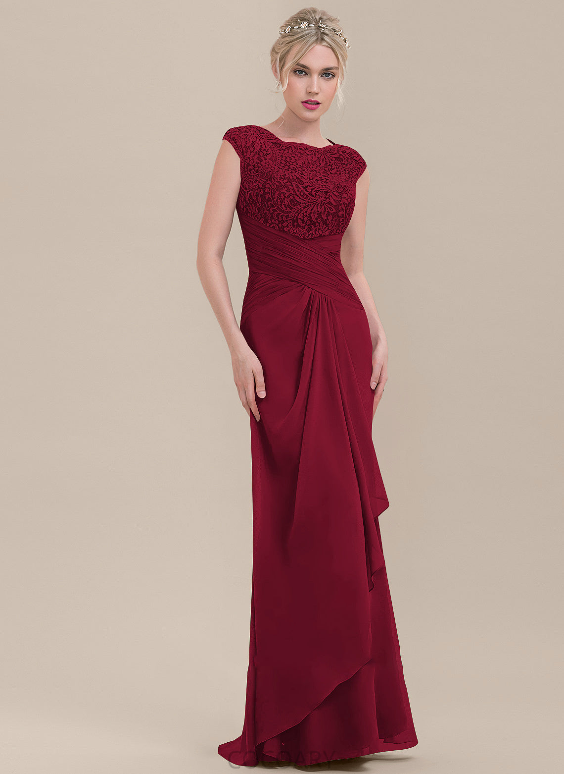 Silhouette Embellishment CascadingRuffles ScoopNeck Sheath/Column Fabric Floor-Length Length Neckline Yoselin A-Line/Princess Floor Length Bridesmaid Dresses