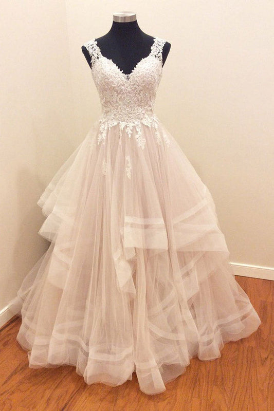 A Line Brush Train Sweetheart Sleeveless Ruffles Appliques Wedding Dresses