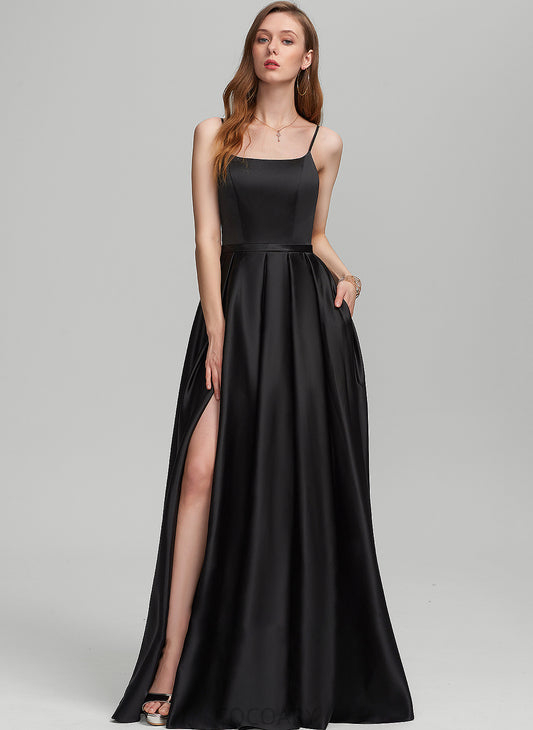 Floor-Length A-Line Embellishment Neckline SplitFront Pockets Fabric SquareNeckline Length Silhouette Maddison Off The Shoulder Bridesmaid Dresses