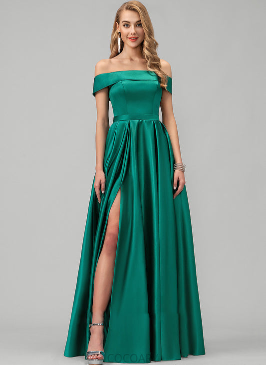 Satin Embellishment SplitFront Straps Pockets Off-the-Shoulder Fabric Neckline Length Floor-Length Marisol Sleeveless Bridesmaid Dresses