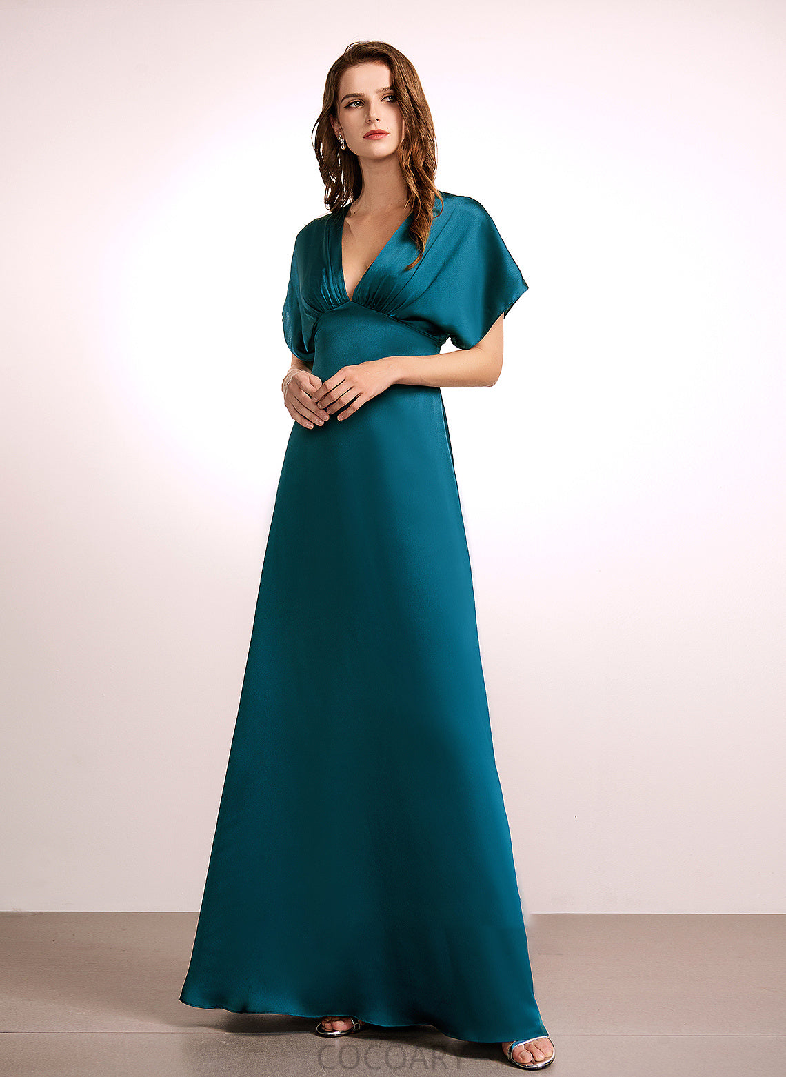 Fabric Length A-Line Neckline V-neck Straps Silhouette Satin Floor-Length Paige Sleeveless Spaghetti Staps Bridesmaid Dresses