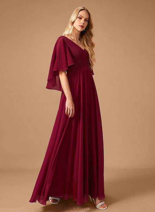 Fabric Length Silhouette Embellishment V-neck Neckline Ruffle A-Line Floor-Length Areli Velvet One Shoulder Bridesmaid Dresses